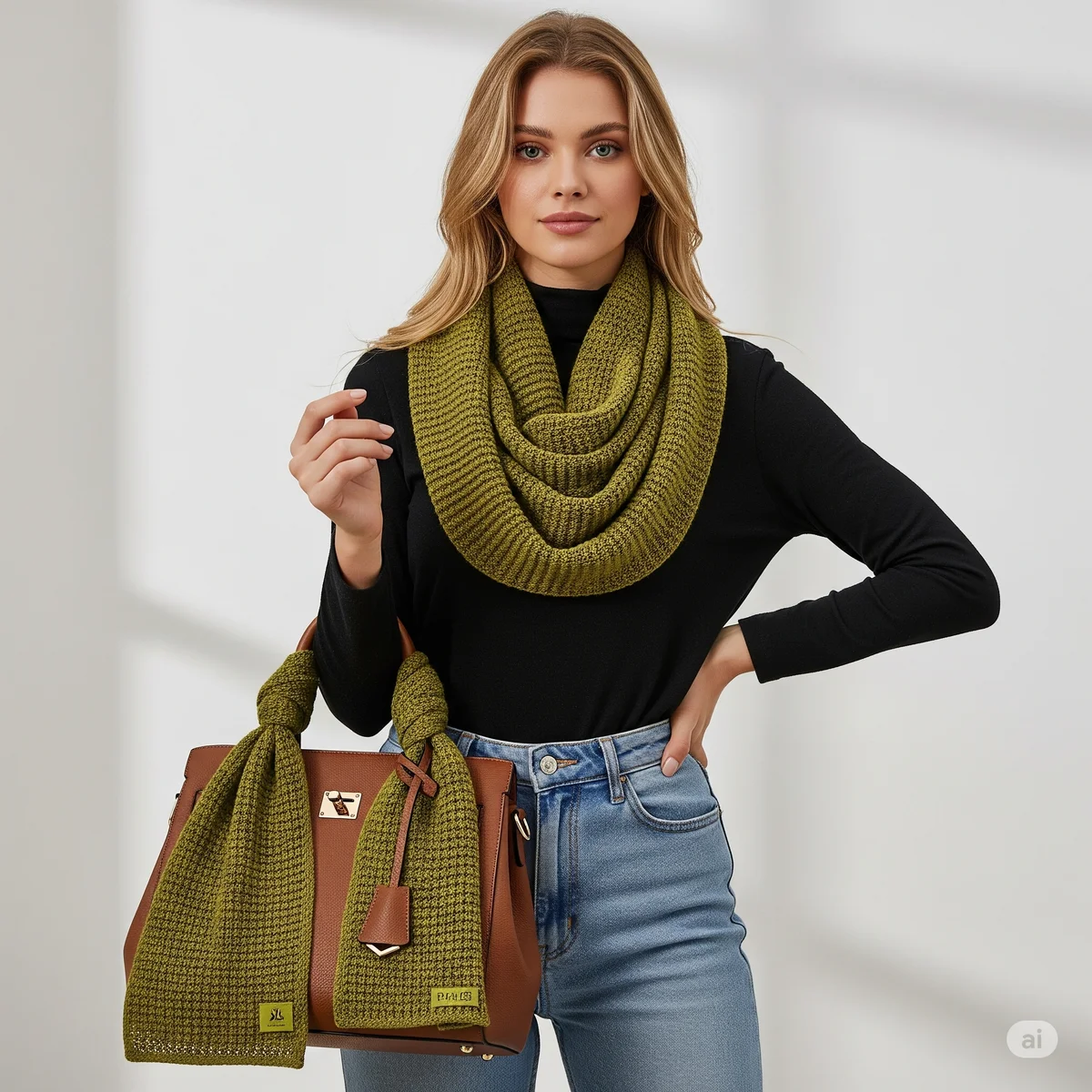 9. The Olive Green Scarf: A Pop of Color & Texture