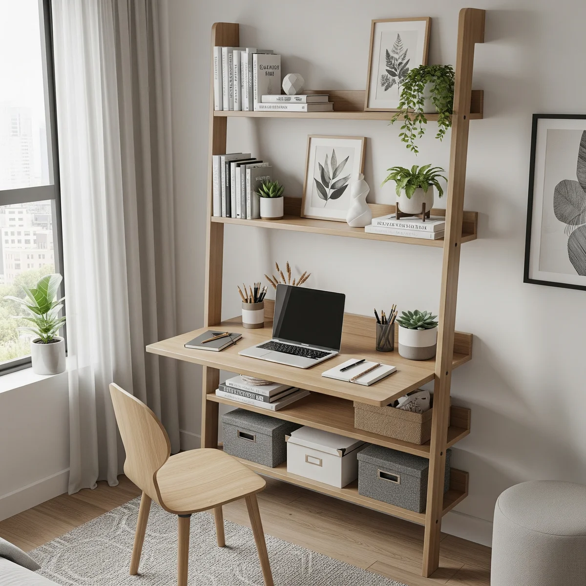 5. The Vertical Storage Ladder Desk: Work and Organize Upwards