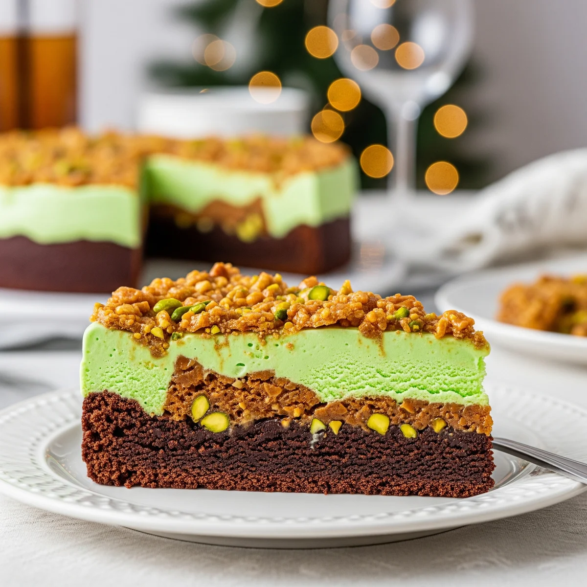 5. Pistachio Ice Cream Cake with Brownie Base: Layered Indulgence